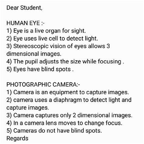 difference between human eye and photographic camera (in tabular form) - Science - The Human Eye ...