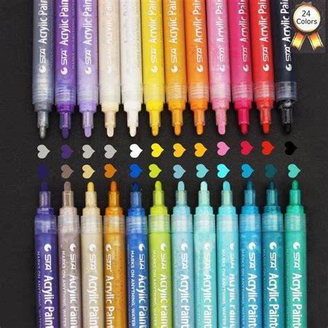 Acrylic Paint Markers Pens Set , 24 Color Medium Point Tip Art Permanent Paint Pens for Rock ...