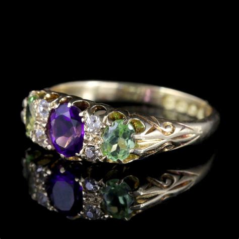 Antique Suffragette Ring Diamond Amethyst Peridot Victorian Circa 1900 – Laurelle Antique Jewellery