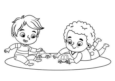 Children Sharing Toys Clipart Black And White