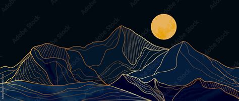 Mountain line art background, luxury gold wallpaper design for cover, invitation background ...