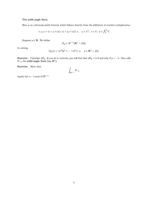 Fillable Online math duke The solid angle form. Here is an extremely useful formula which ...