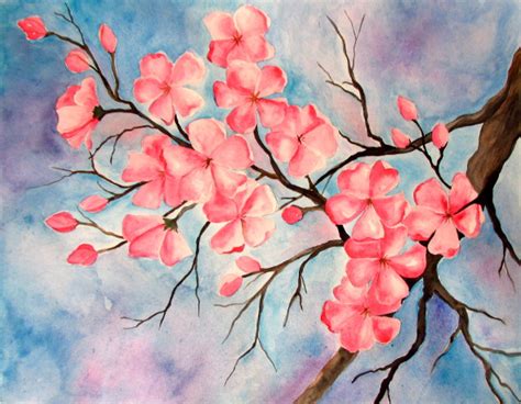 Cherry Blossom Watercolor Painting - Happy Family Art