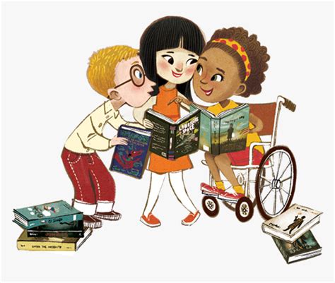 Illustration Of Diverse Children Sharing Books And, HD Png Download , Transparent Png Image ...