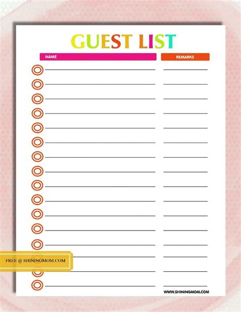 Printable Wedding Guest List | Template Business