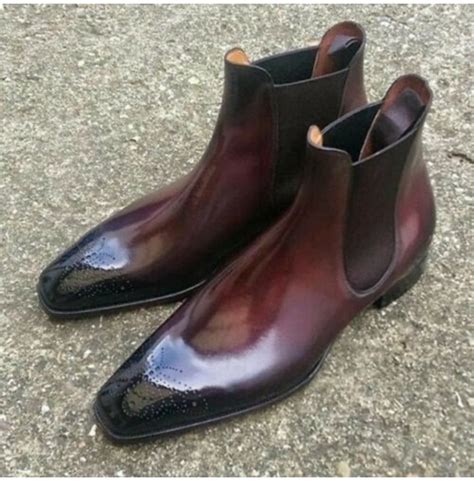 Handmade Mens Dark Burgundy Leather Chelsea Boots, Men | RebelsMarket