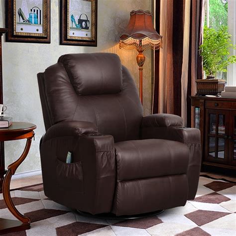 Massage Recliner Chair, 360 Degree Swivel and Heated Recliner Bonded Leather Sofa Chair with 8 ...