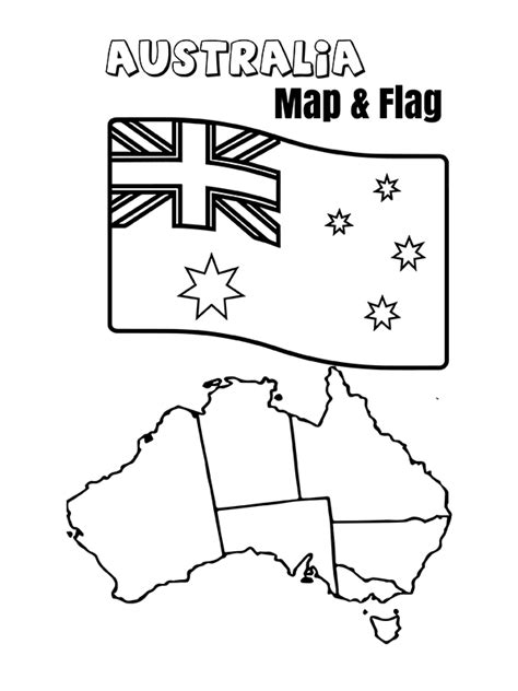 Australia Flag and Map Coloring Page - Free Printable Coloring Pages for Kids