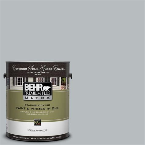 BEHR Premium Plus Ultra 1-Gal. #UL260-19 French Silver Semi-Gloss Enamel Exterior Paint-585401 ...