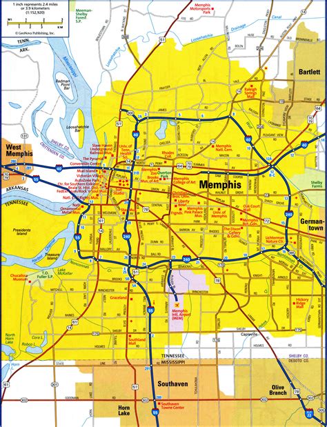 Large Printable Map Memphis Tennessee