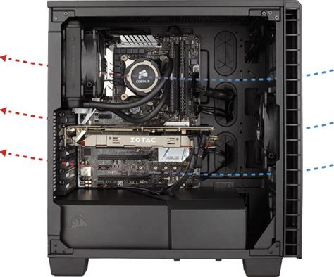 the inside of a black computer case