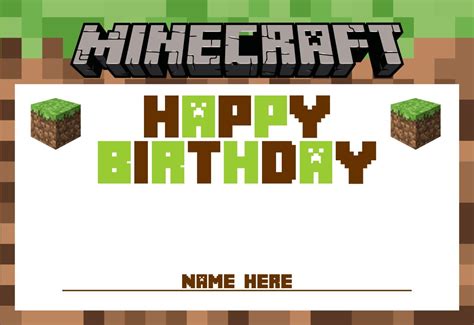 Minecraft Happy Birthday Card Printable Free - PRINTABLE TEMPLATES