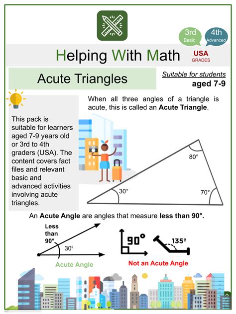 Acute Triangles Themed Math Worksheets | Aged 7-9