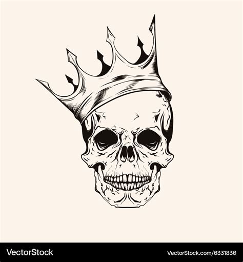 Hand drawn sketch scull with crown tattoo line art