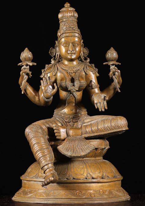 SOLD Bronze Goddess of Wealth Lakshmi Sculpture 24" (#99b26): Lotus Sculpture