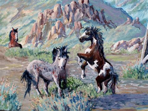 Wild Horses Windmill Realistic Original Landscape Oil Painting Stretch Canvas - Paintings