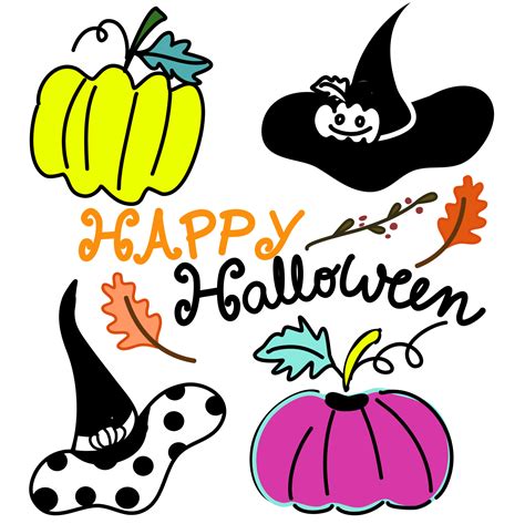 halloween clipart card with colourful pumpkins and cute witches hats with wording happy ...