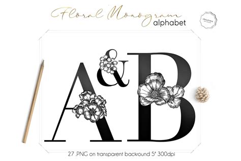 Floral Monogram Letters Clipart (113480) | Monograms | Design Bundles