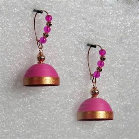 Quilling Earrings - Pink Round JhumkasQuilling Earrings - Pink Round Jhumkas