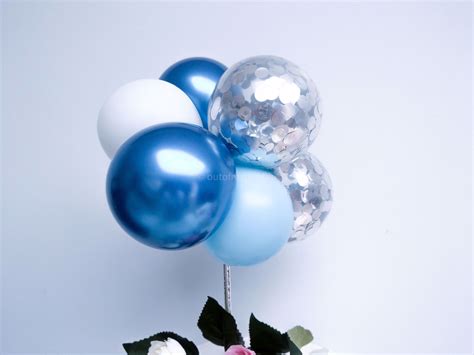 OutOfMyBubble. Balloon Cake Topper Blue Chrome White