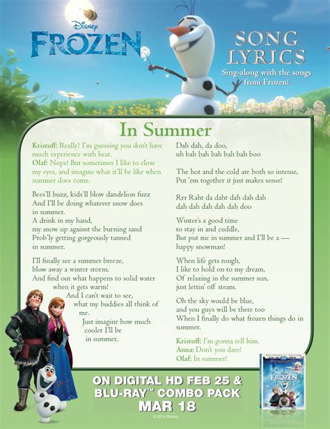 Frozen In Summer lyric sheet. - Frozen Photo (36756145) - Fanpop