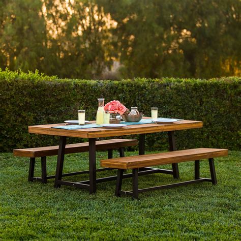 Best Choice Products 3 Piece Acacia Wood Picnic Style Outdoor Dining Table Furniture - Walmart ...