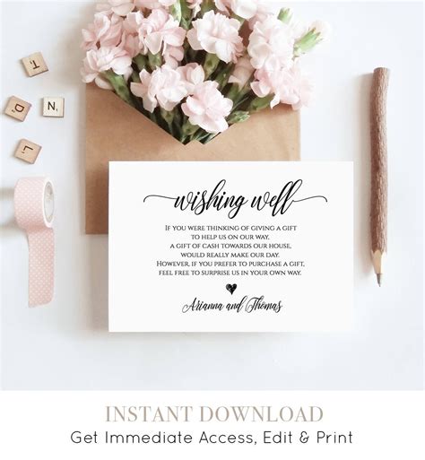 Wishing Well Insert Card Printable, 100% Editable, Instant Download - Free Printable Wedding ...