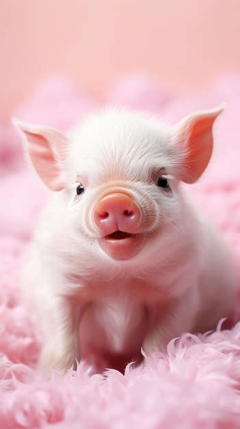 Premium AI Image | cute mini pig smiling on pink pastel background