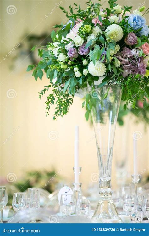 Beautiful Flowers on the Table Event Party or Wedding Reception Stock Photo - Image of silver ...