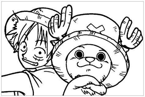 One piece coloring page with Monkey D. Luffy and Tony Tony Chopper - One Piece Coloring Pages