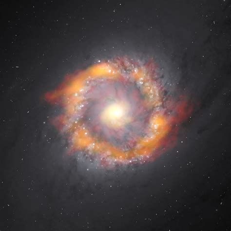 Composite image of the barred spiral galaxy NGC 1097, including images from ALMA and HST ...