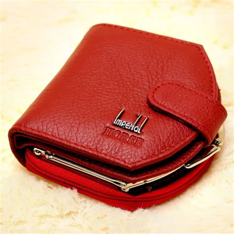 2016 ladies small Genuine leather wallets short mini leather wallet zipper women red purse ...