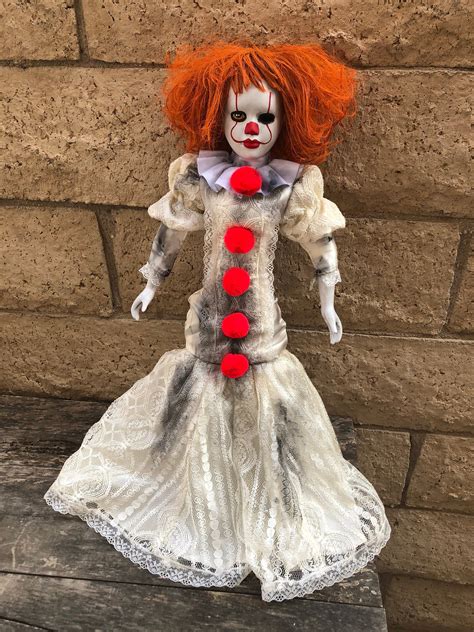 OOAK Pennywise IT Clown Girl One Eye Long Dress Creepy Horror Doll Art by Christie Creepydolls ...