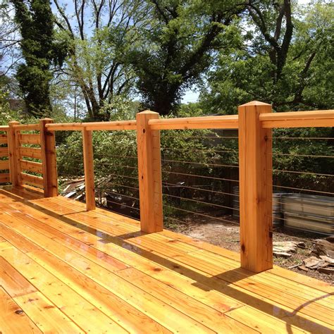 diy cable railing with wood posts - Amie Bernier