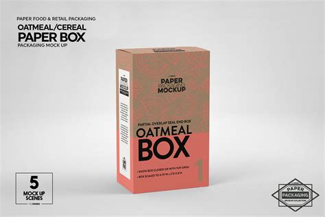 Paper Oatmeal/Cereal Box Packaging Mockup By INC Design Studio | TheHungryJPEG