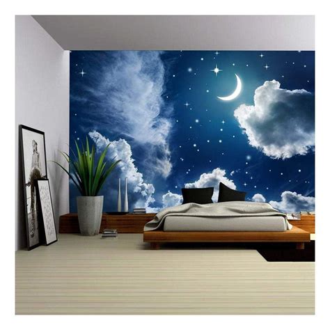 Wall26 Night sky with stars and moon - Removable Wall Mural | Self-adhesive Large Wallpaper ...