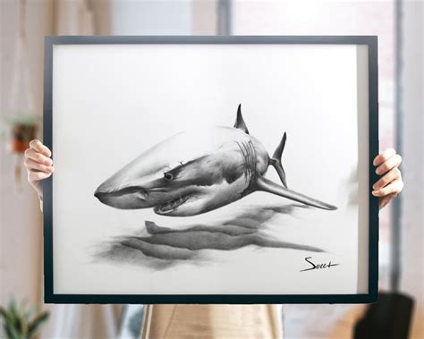 Great White Shark Oil Painting Art Print by Eric Sweet - Etsy