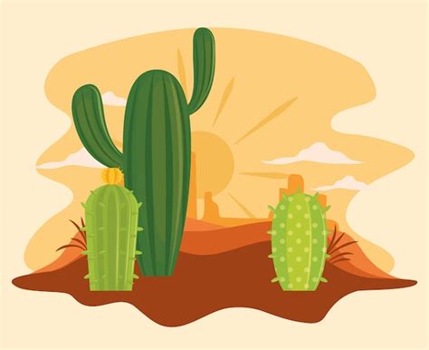 Premium Vector | Cactus in desert scenery cartoon