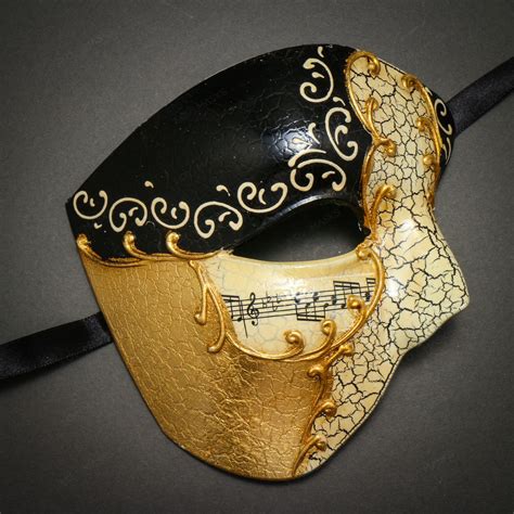 Phantom Of Opera Musical Masquerade Venetian Men Half Mask - Black Gold