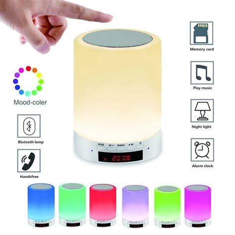 Night light Bluetooth Speaker Rechargeable Wake Up Light Alarm Clock Touch Control 7Color ...