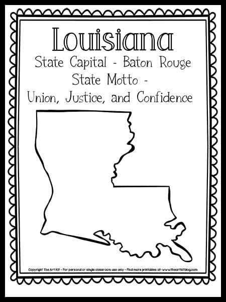 Louisiana State Outline Coloring Page {FREE Printable!} - The Art Kit