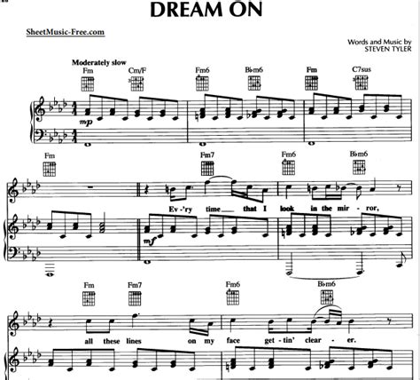 Aerosmith - Dream On Free Sheet Music PDF for Piano | The Piano Notes