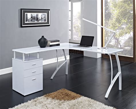 FoxHunter L-Shaped Corner Computer Desk PC Table Home Office Study CD04 White