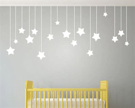 17pcs Hanging Stars Wall Stickers For Kids Room White Star Baby Nursery Wall Decals DIY Vinyl ...