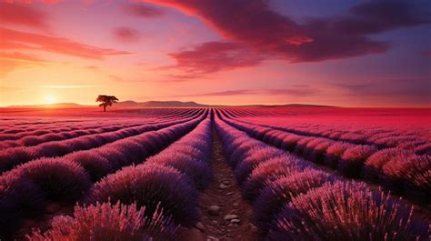 Premium AI Image | Sunset over lavender field