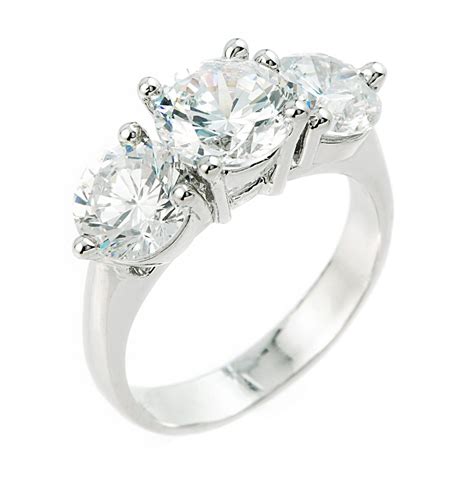 Sterling Silver 3 Stone Cubic Zirconia Engagement Wedding Ring