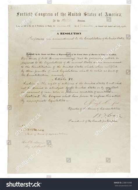 15th Amendment To The U.S. Constitution: Voting Rights (1870)Passed By Congress February 26 ...