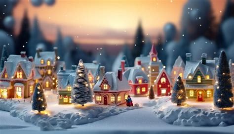 Premium AI Image | Christmas village with snow vintage card illustration