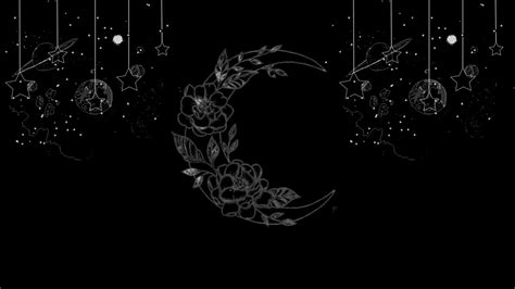 the moon and stars are hanging in the night sky with flowers on it's side