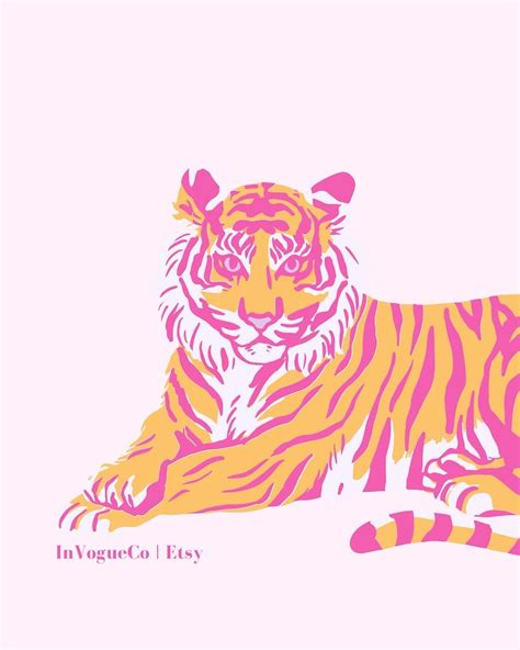 Preppy Tiger Art Print Pink Tiger Print Preppy Room Decor Preppy Wall Art Pink and Orange Print ...